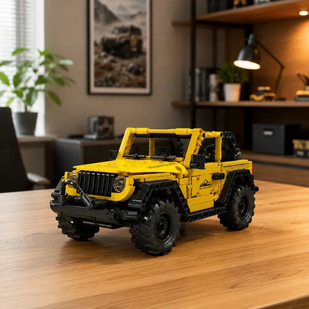 Geltonas bekelės automobilio konstruktorius iš 746 detalių