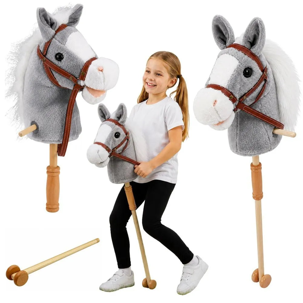 Hobby Horse – pilkas, 100 cm, su garsais ir ratukais