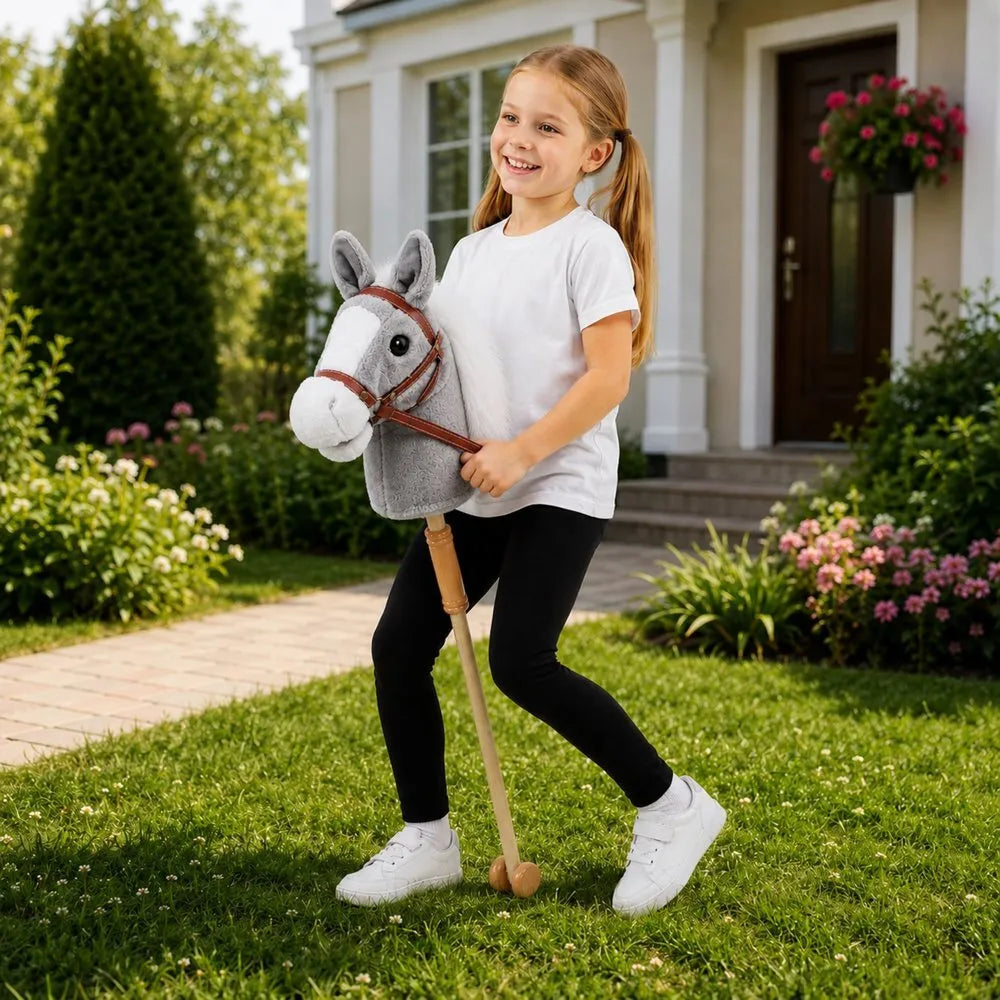 Hobby Horse – pilkas, 100 cm, su garsais ir ratukais