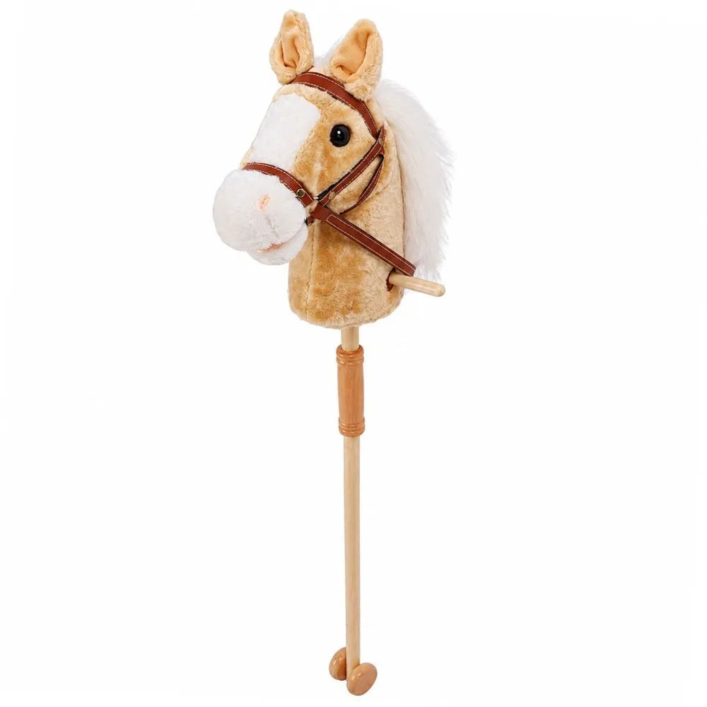 Hobby Horse – smėlio spalvos arkliukas ant lazdos, 100 cm, su garsais ir ratukais