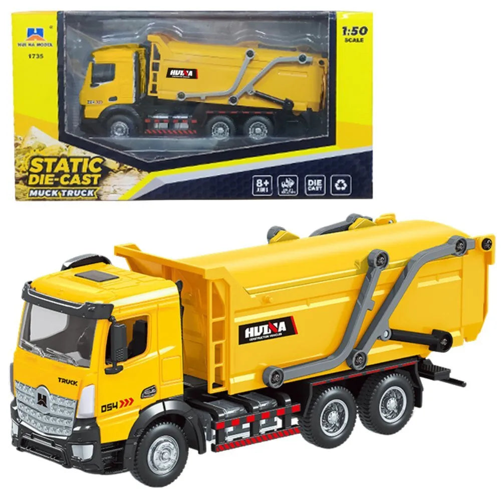HUINA 1:50 metalinis geltonas šiukšliavežis