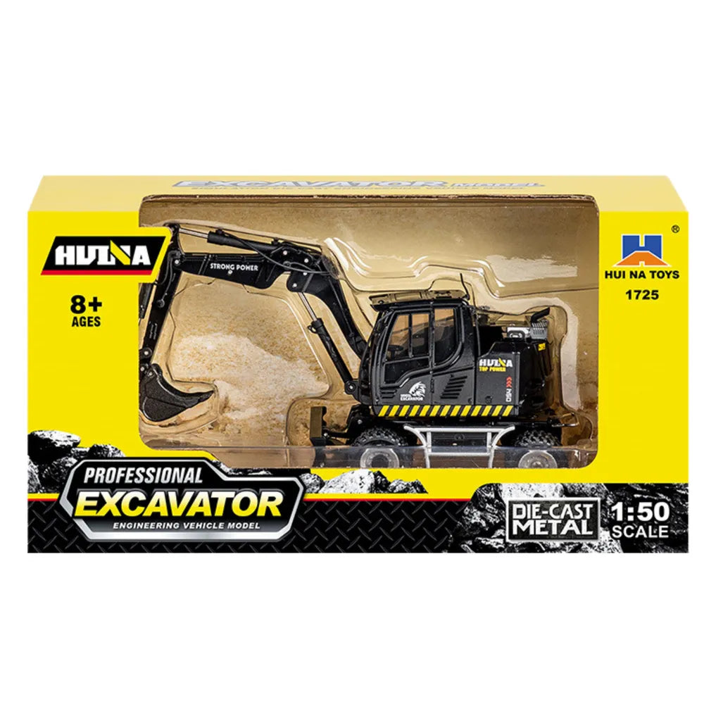 HUINA 1:50 metalinis juodas ekskavatorius‑buldozeris