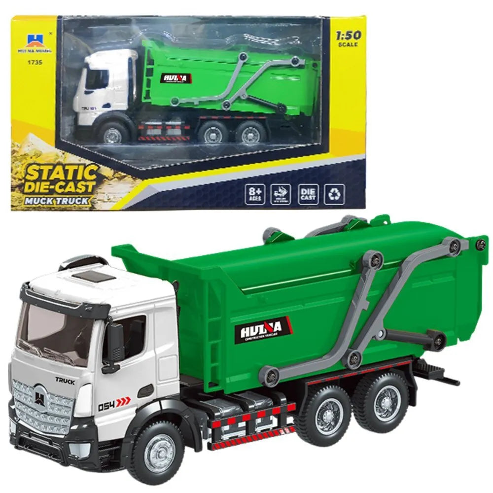 HUINA 1:50 metalinis žalias šiukšliavežis