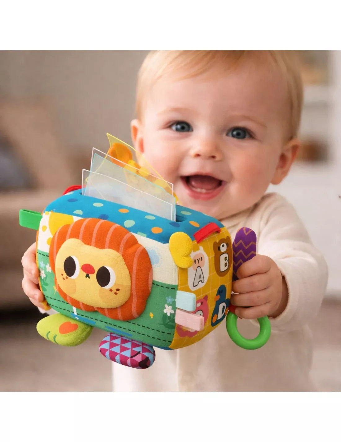 WOOPIE BABY edukacinis sensorinis žaislas „Lady Tag“ servetėlių dėžutė