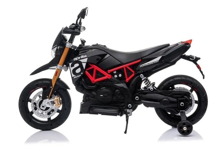 Juodas elektrinis motociklas Aprilia vaikams