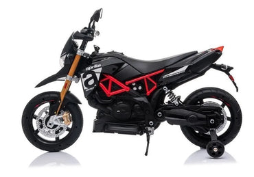 Juodas elektrinis motociklas Aprilia vaikams