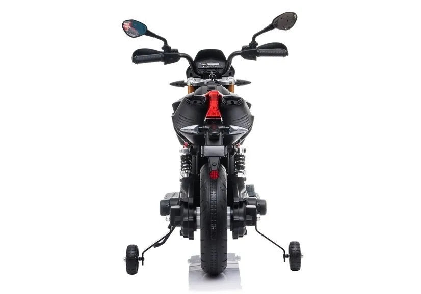 Juodas elektrinis motociklas Aprilia vaikams