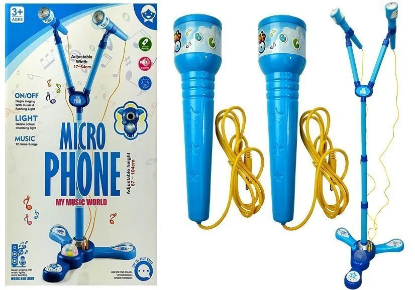 Karaoke mikrofonų rinkinys su stovu – mėlynas