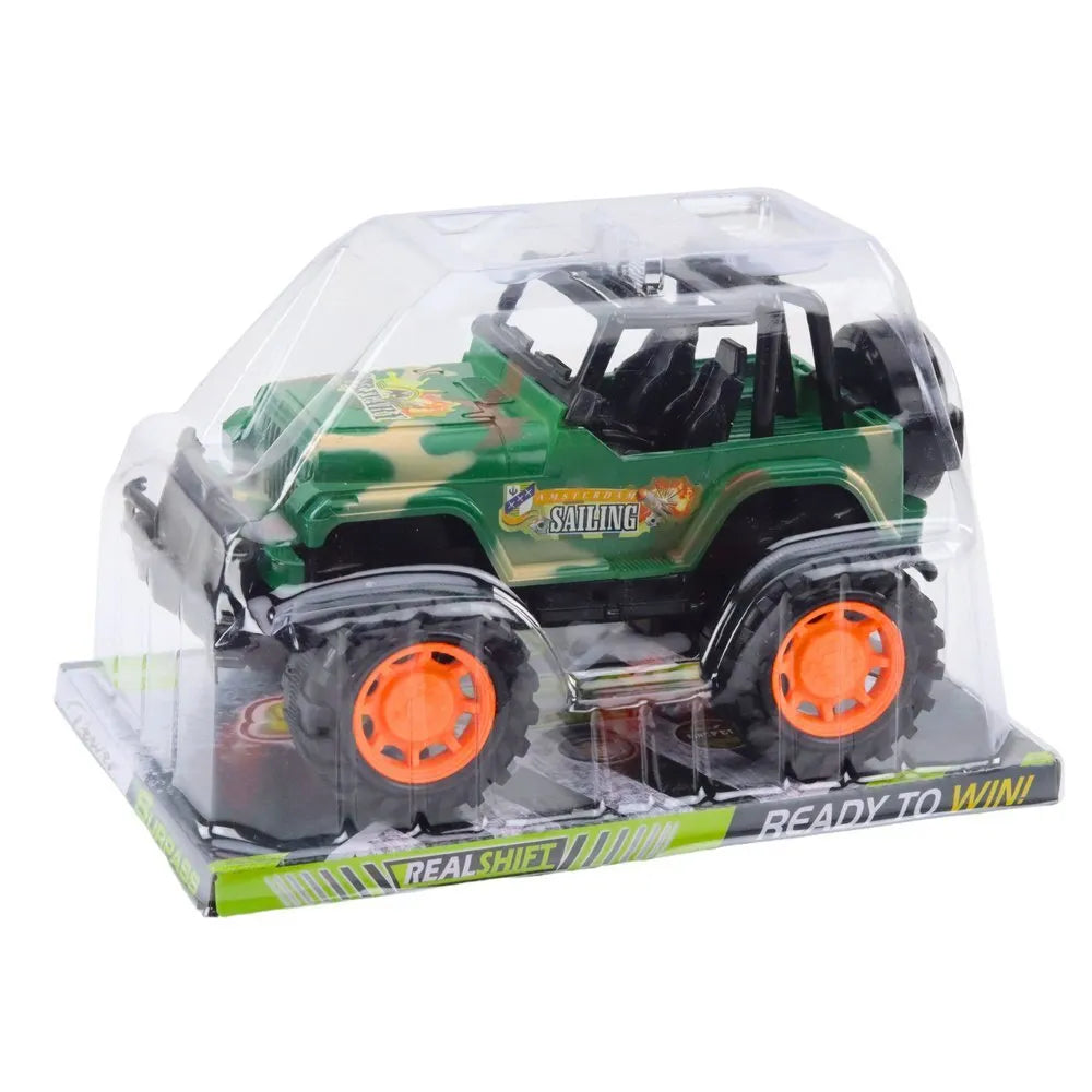Karinis žalias off-road visureigis vaikams