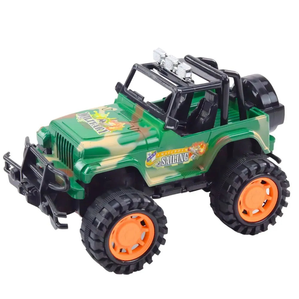Karinis žalias off-road visureigis vaikams