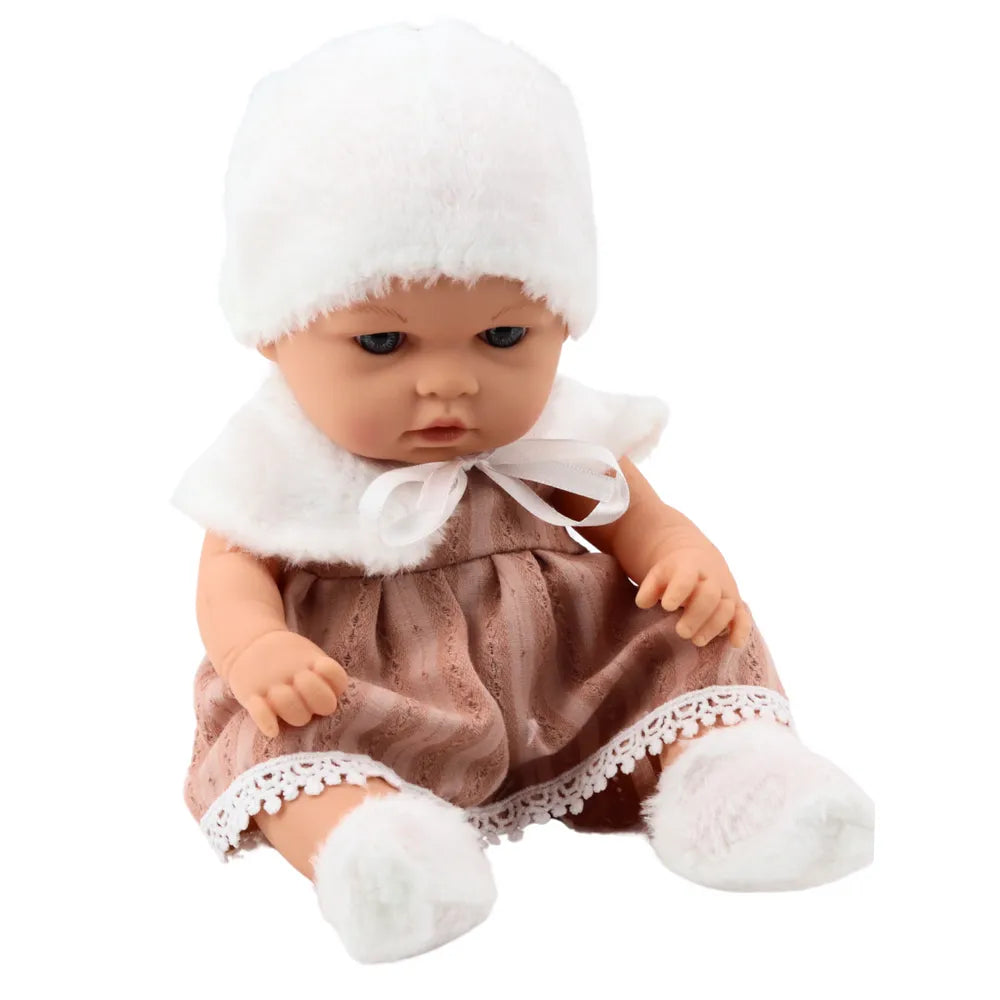 Kūdikio lėlė smėlio suknele 29 cm