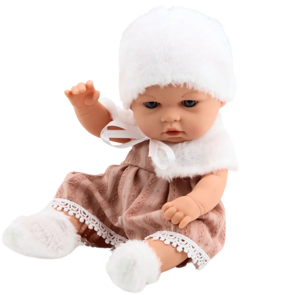 Kūdikio lėlė smėlio suknele 29 cm