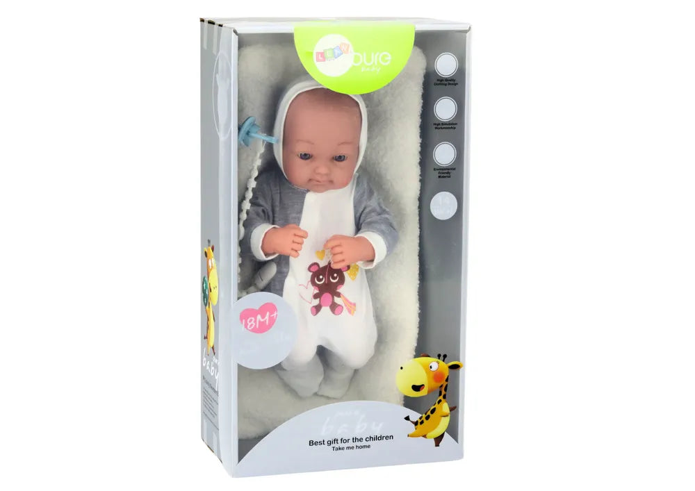 Kūdikio lėlė su čiulptuku, pledu ir aksesuarais – 35 cm