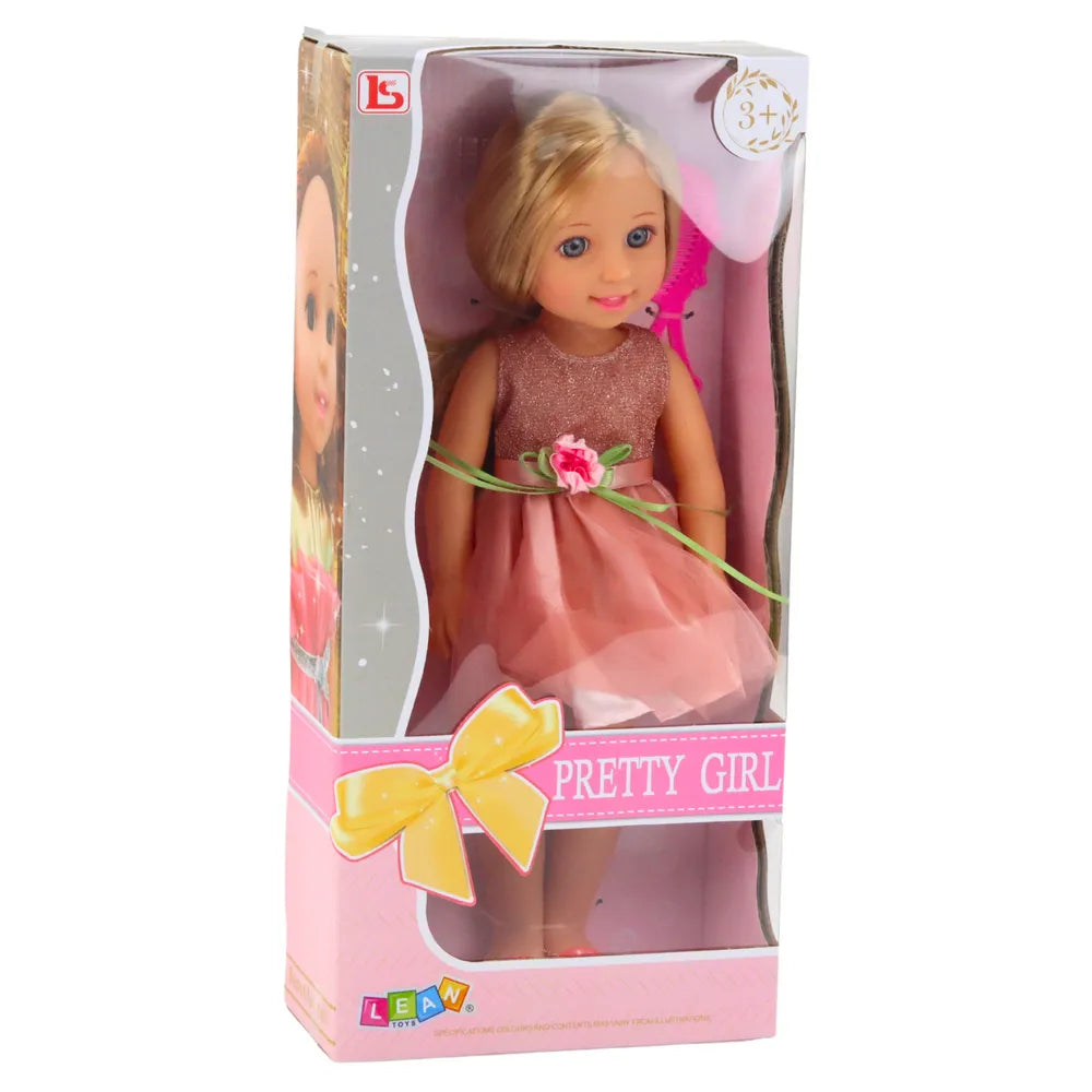 „Lala Pink Dress 38“ – lėlė su šukomis ir rožine suknele, 38 cm