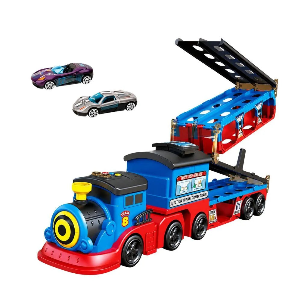 Lokomotyvas–transporteris su automobiliais