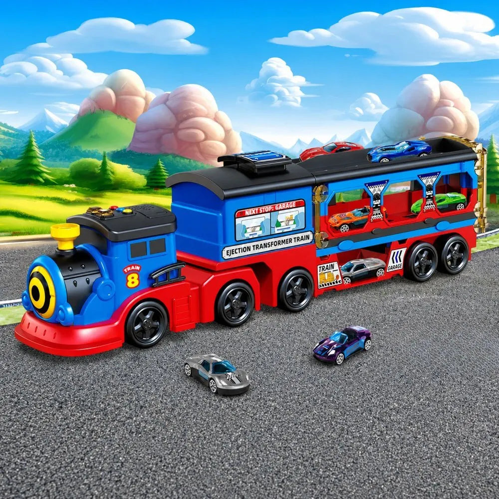Lokomotyvas–transporteris su automobiliais