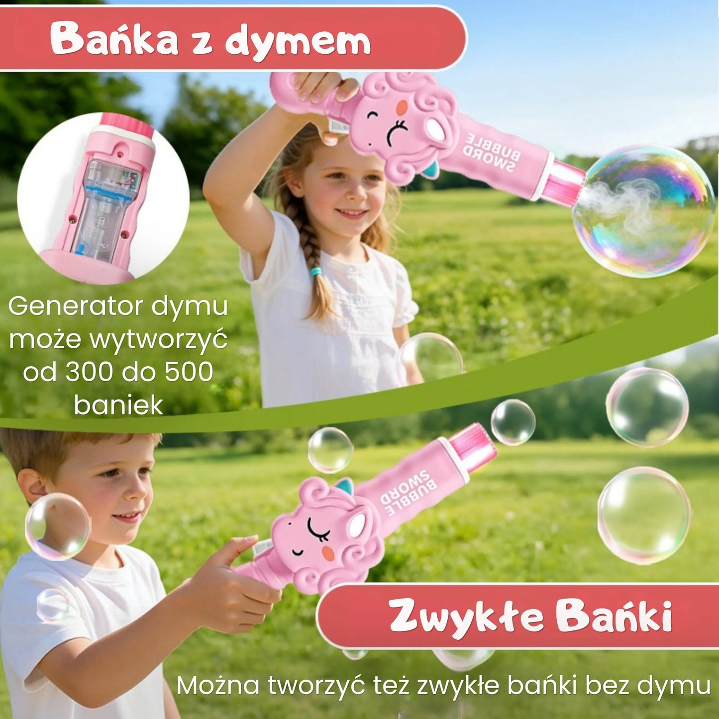 Maginė rožinio vienaragio burbulų lazdelė su dūmo efektu