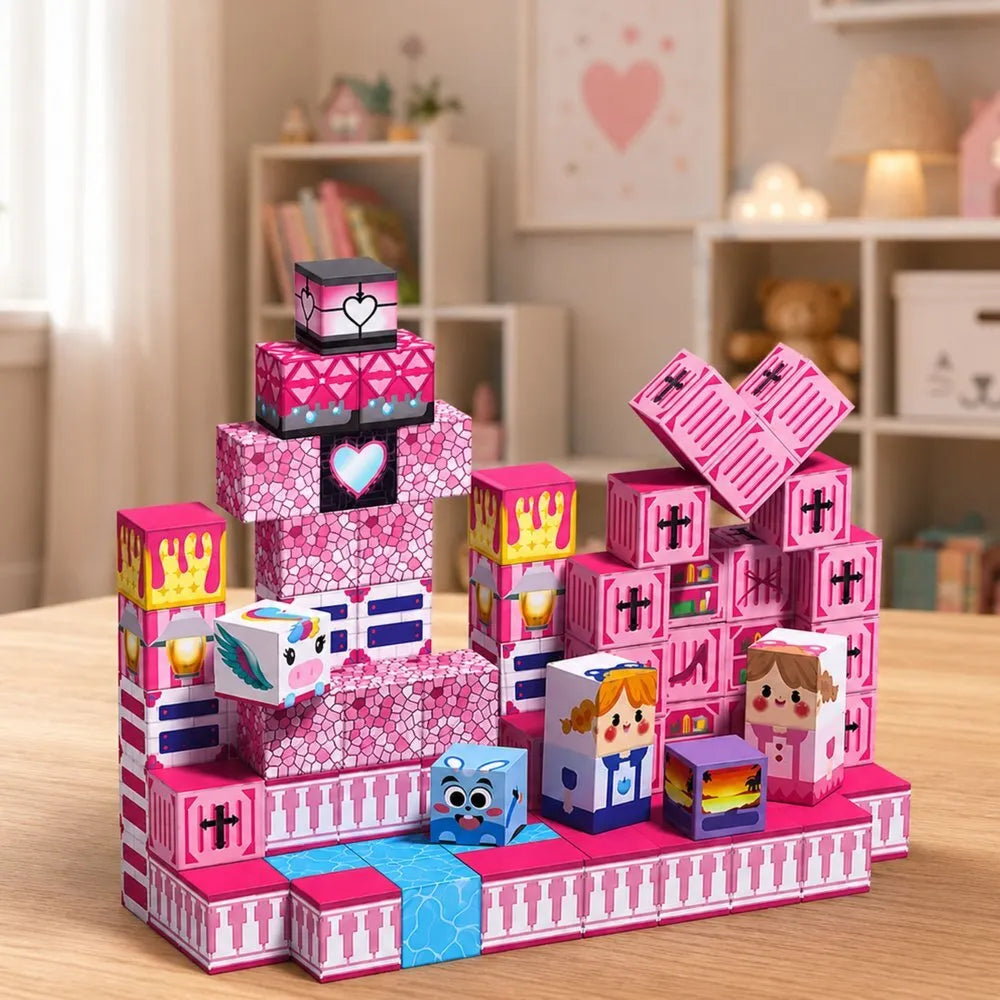 Magnetiniai blokeliai Pink Cubes, 80 vnt.