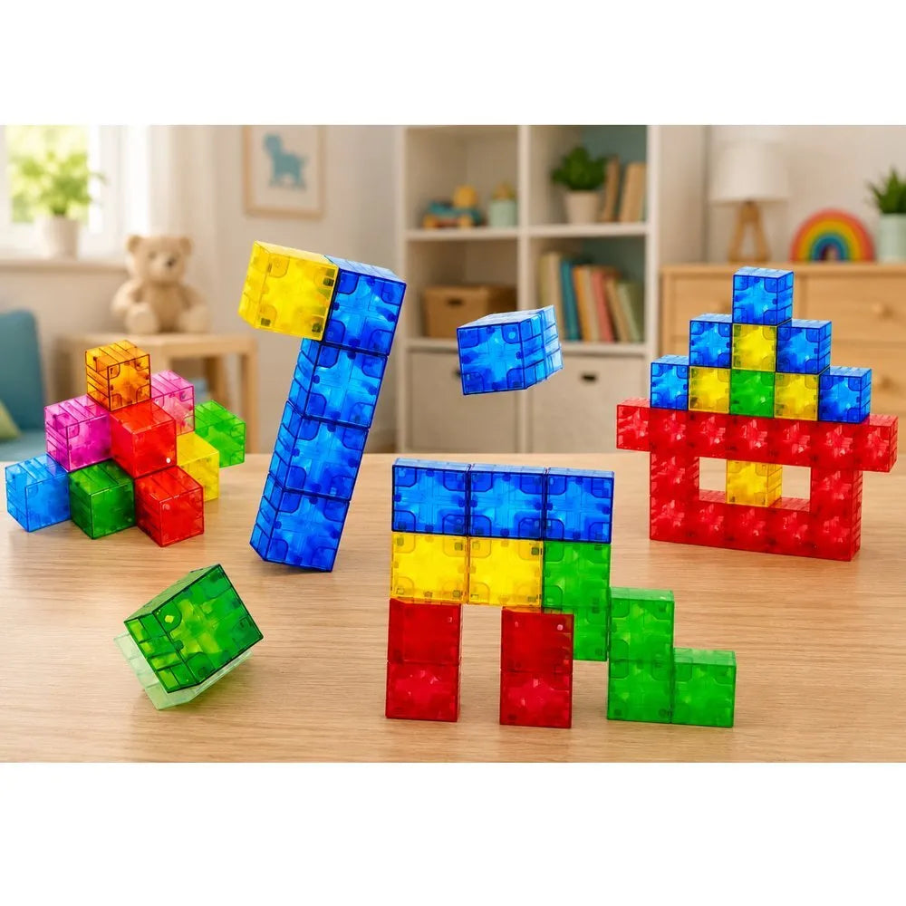 Magnetiniai blokeliai – spalvoti kubeliai, 160 dalių, 3D dėlionė