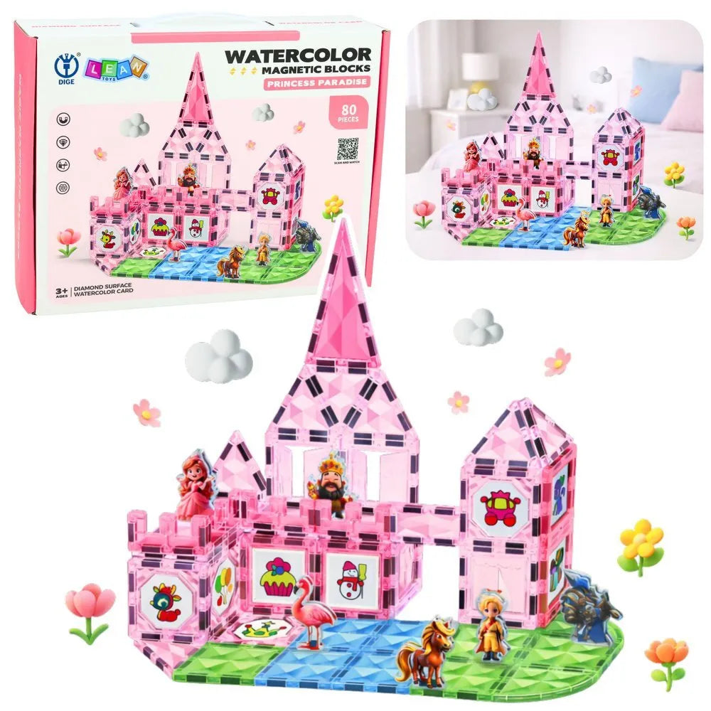 Magnetinis konstruktorius Watercolor Princess Castle – 80 el.