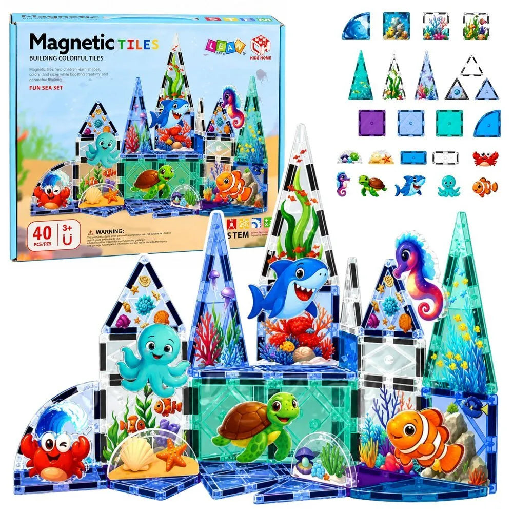 Magnetinių blokelių rinkinys – Jūrų gyvūnai (STEM), 40 dalių