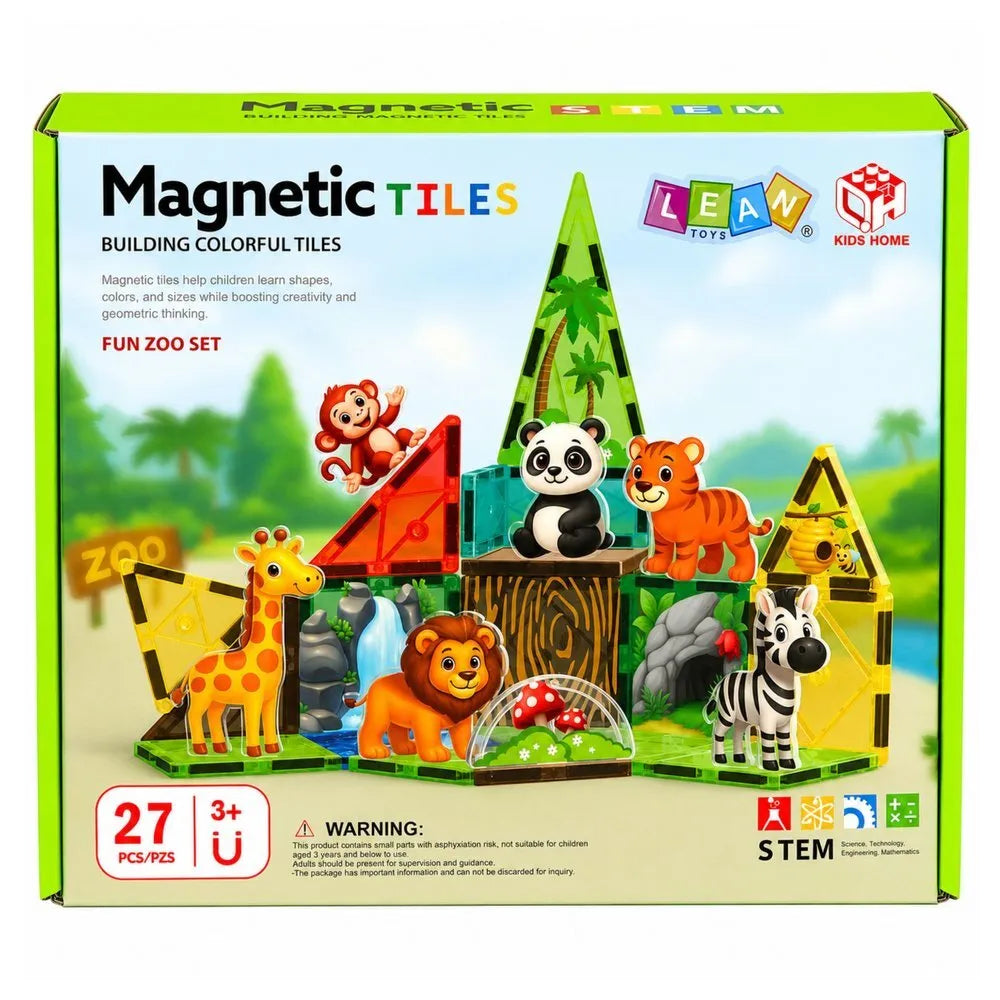 Magnetinių blokelių rinkinys – Zoologijos sodas, laukiniai gyvūnai (STEM), 27 dalys