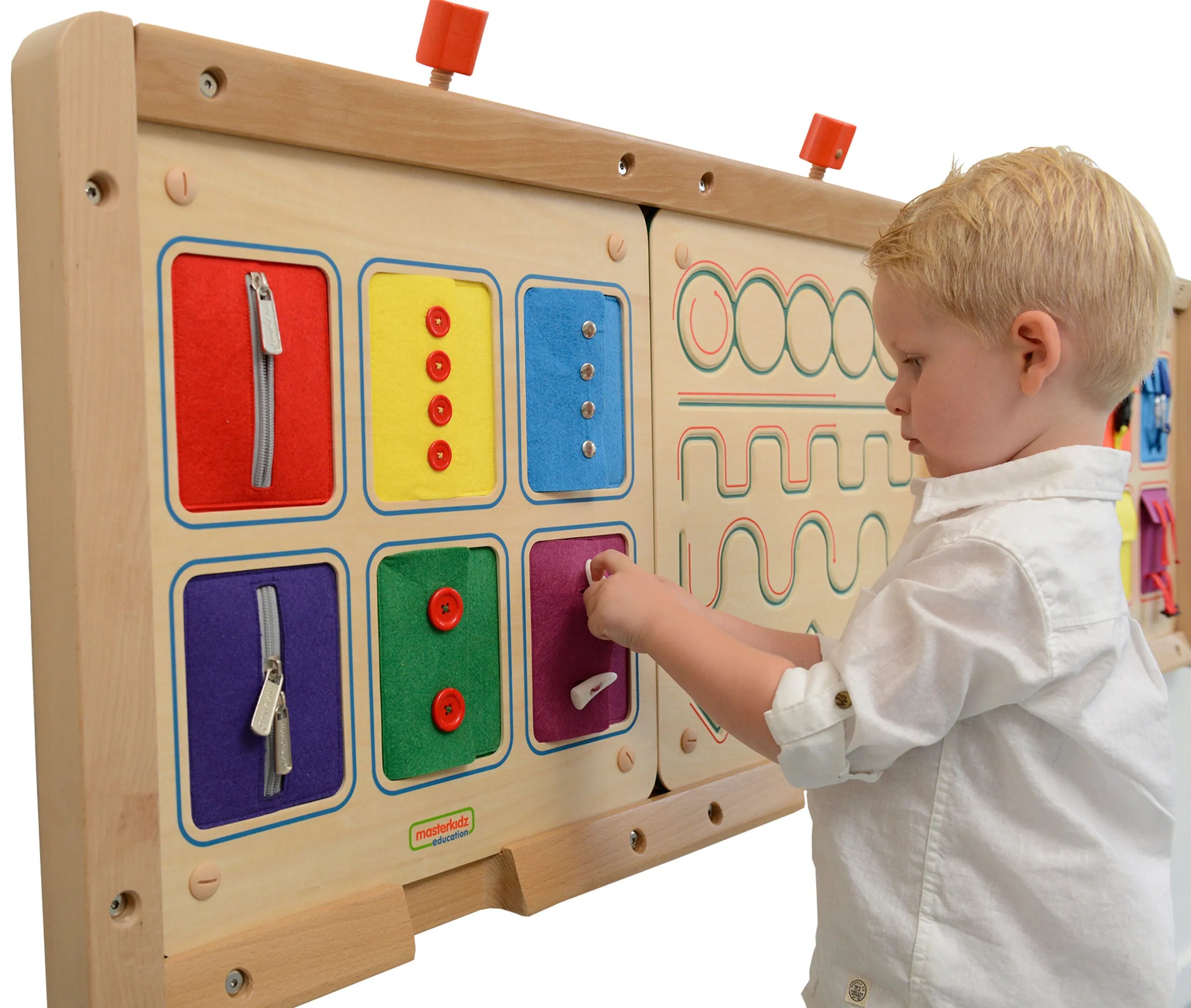 Masterkidz medinė edukacinė lenta „Užtrauktukai, sagos ir spaudės“