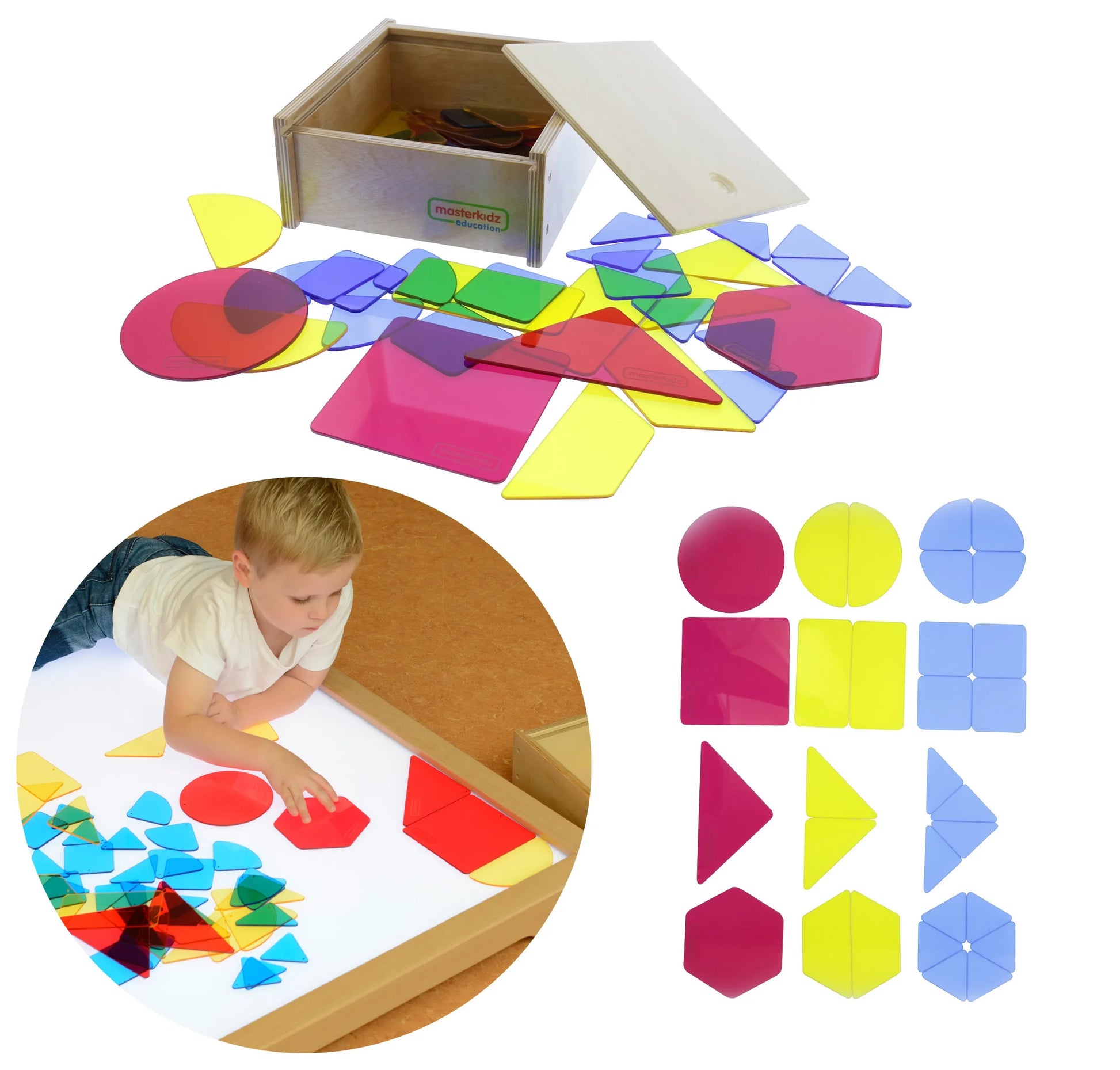 Masterkidz skaidrių geometrinių formų rinkinys – spalvų ir formų pažinimui
