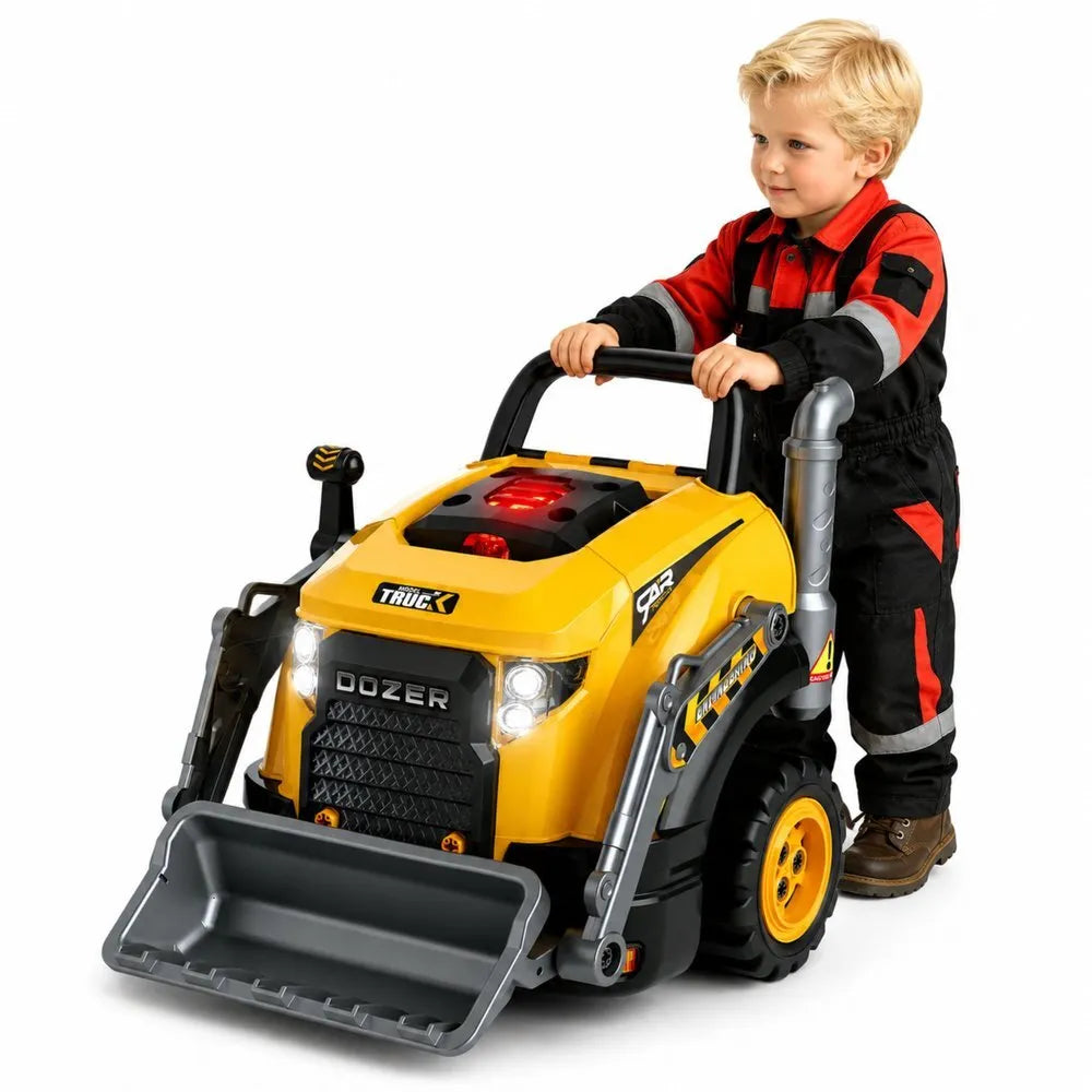 Mažojo mechaniko buldozeris su šviesomis ir garsų efektais – ardomas variklis, įrankių rinkinys
