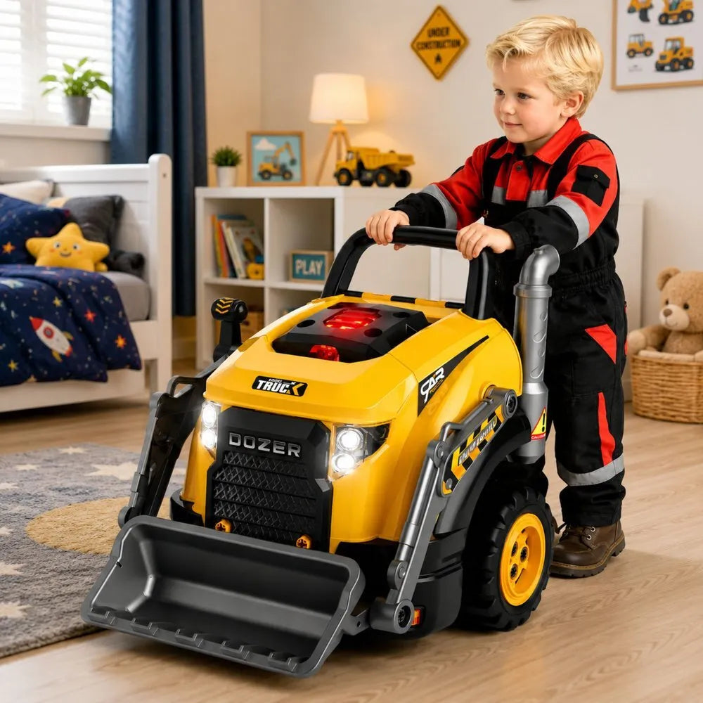 Mažojo mechaniko buldozeris su šviesomis ir garsų efektais – ardomas variklis, įrankių rinkinys