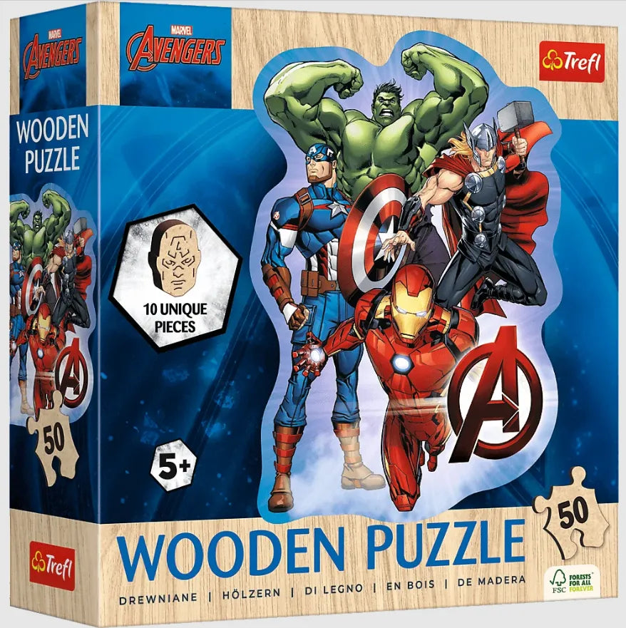Medinė kontūrinė dėlionė „Avengers nuotykiai“ – 50 detalių