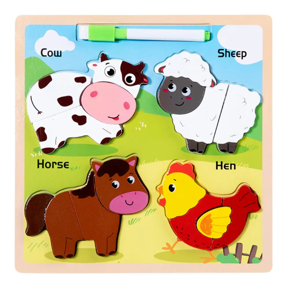 Medinė ūkinių gyvūnų dėlionė su piešimo lenta