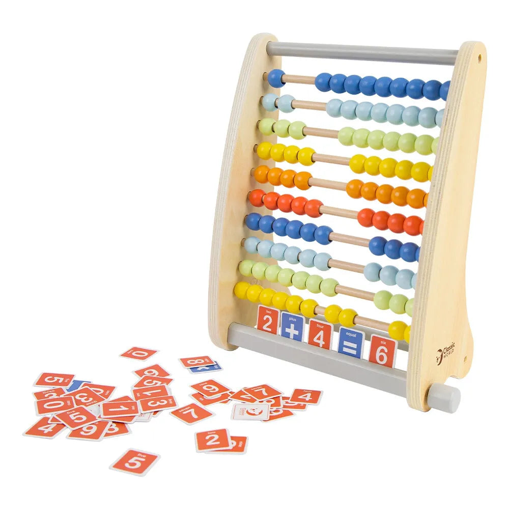 Medinis edukacinis abacus su 46 elementais ir užduočių kortelėmis