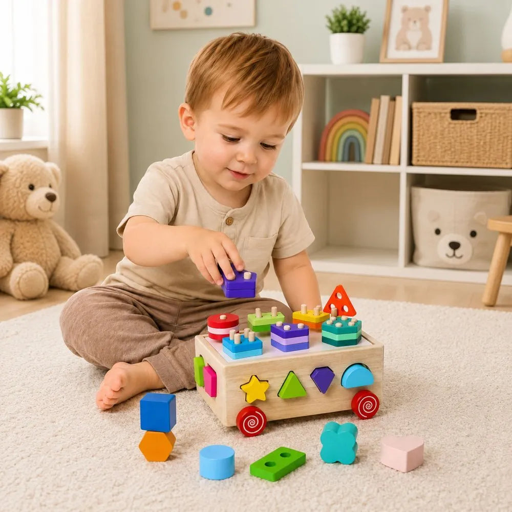 Medinis Montessori rūšiuotuvas ant ratukų