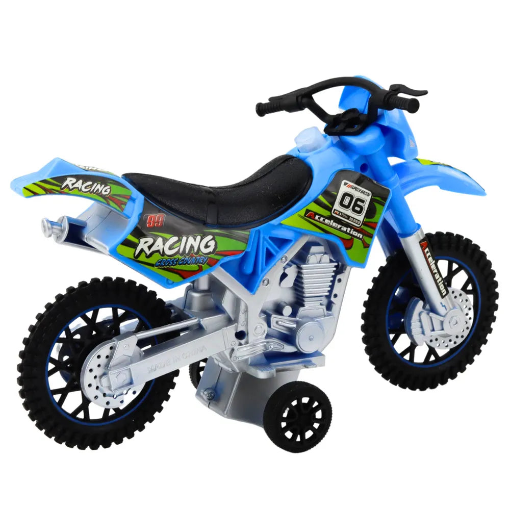 Mėlynas bekelės žaislinis motociklas su šviesomis