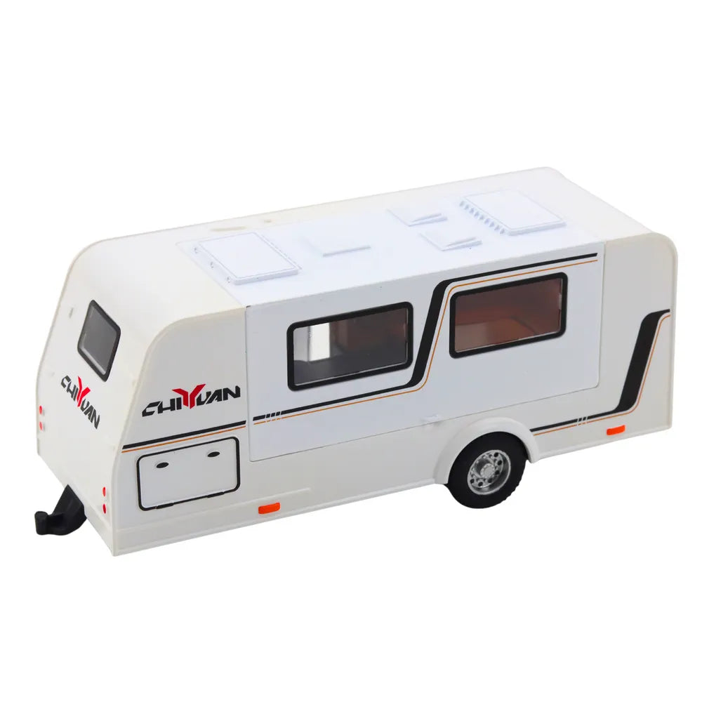 Metalinis baltas off-road automobilis su kemperiu 1:32