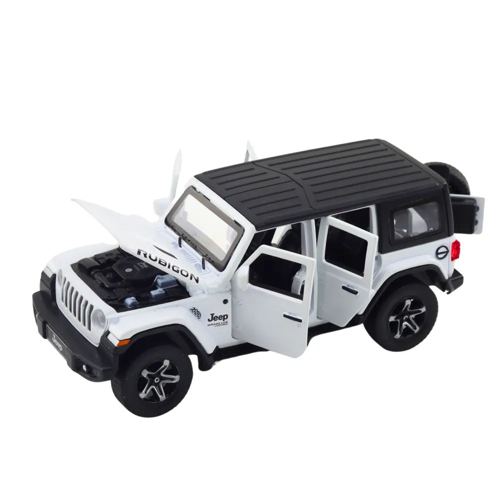 Metalinis baltas off-road automobilis su kemperiu 1:32