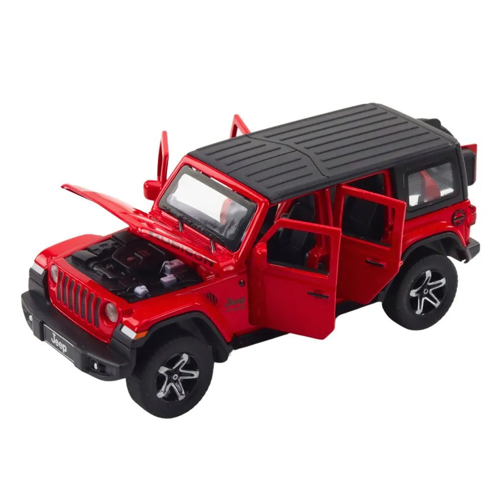 Metalinis raudonas off-road automobilis su kemperiu 1:32
