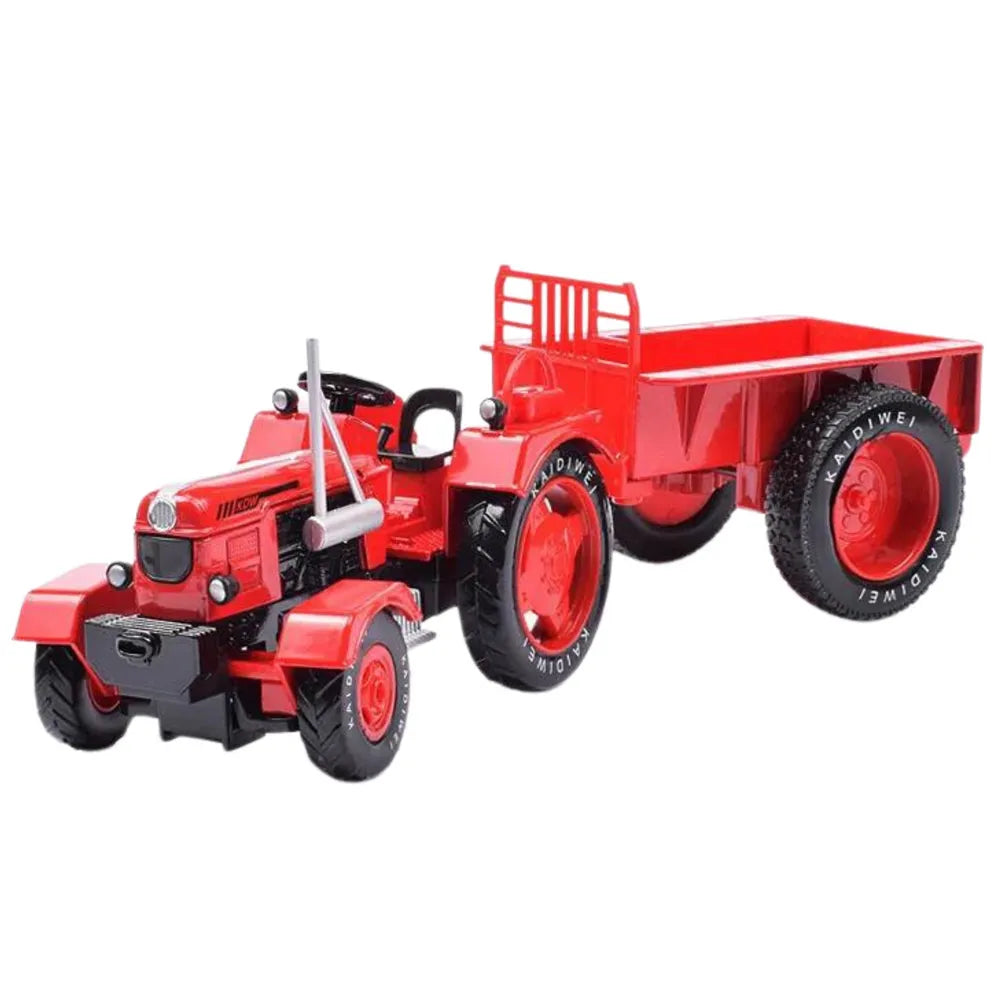 Metalinis traktorius su raudona priekaba 1:18