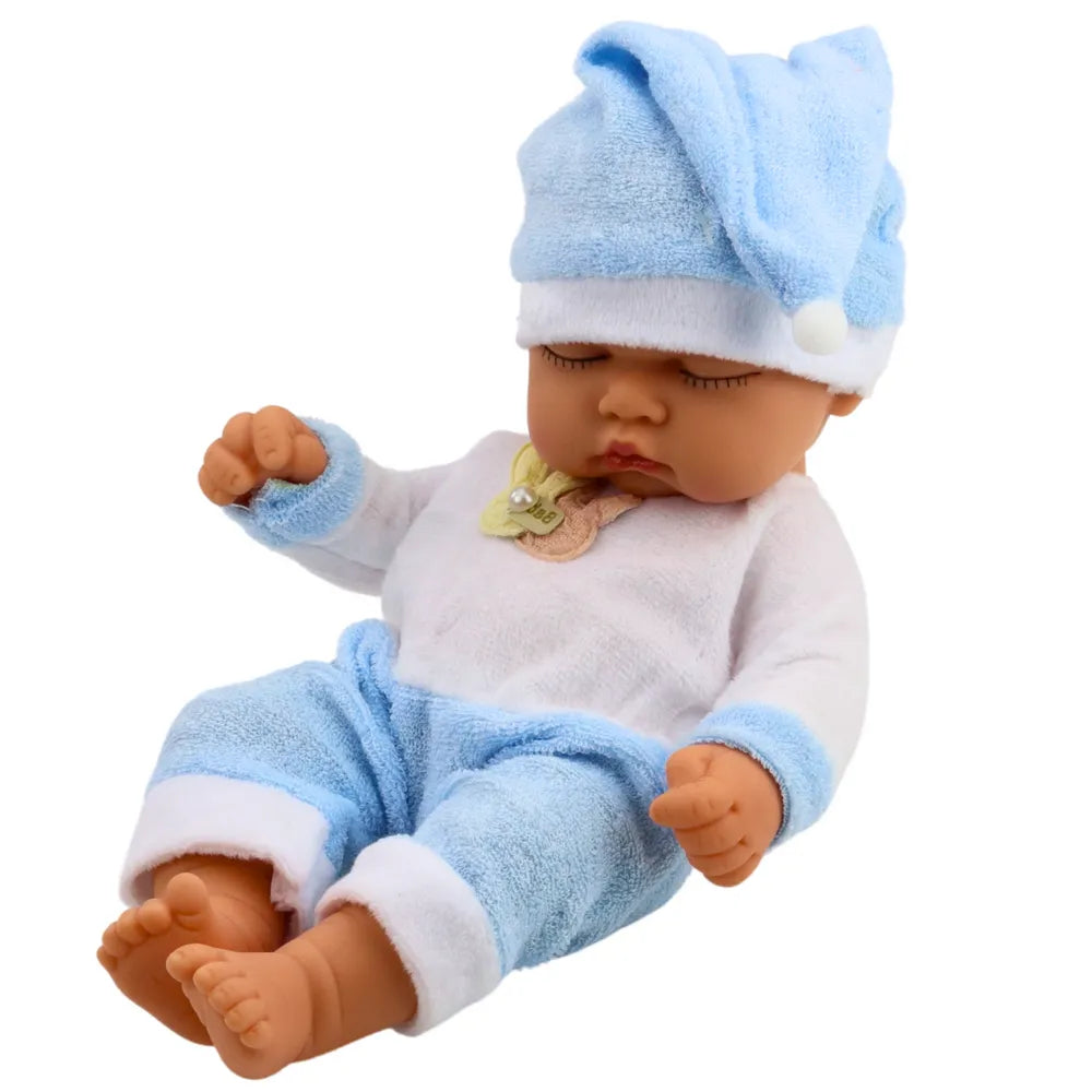 Mieganti kūdikio lėlė mėlyna pižama 24 cm