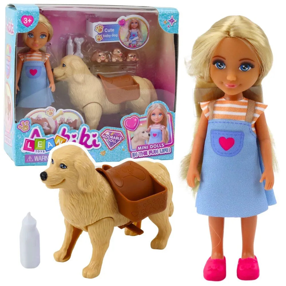 Mini lėlė su šunimi ir šuniukais
