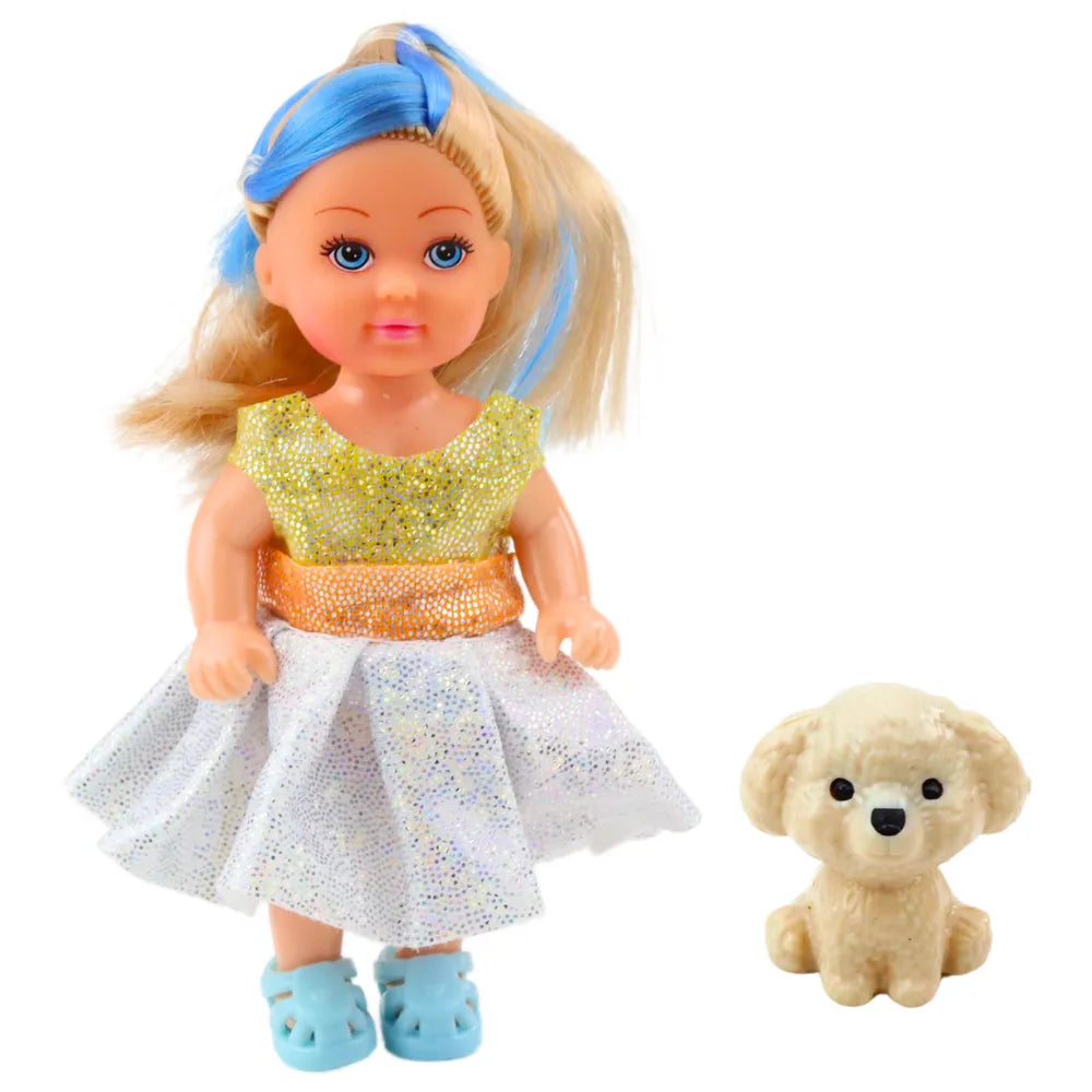 Mini lėlytė su suknele ir šuniuku – 12 cm, įvairūs modeliai