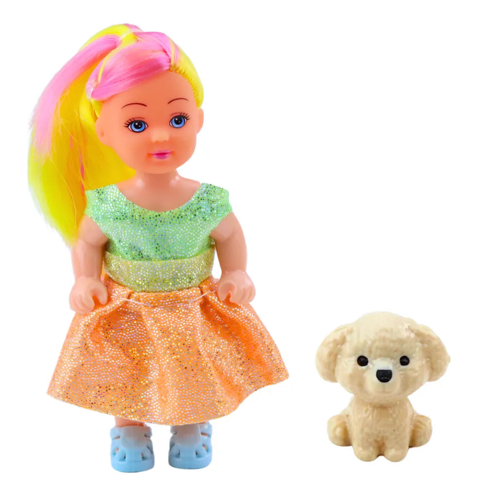 Mini lėlytė su suknele ir šuniuku – 12 cm, įvairūs modeliai