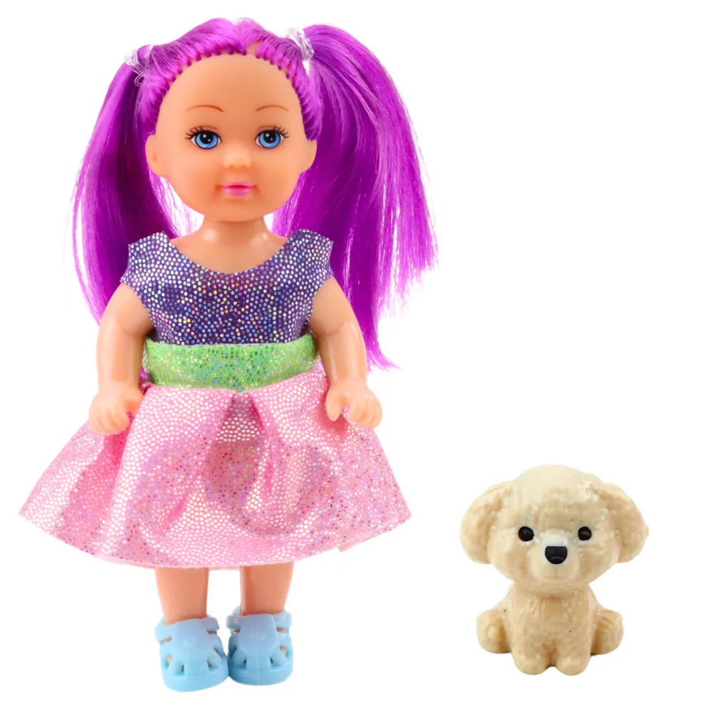 Mini lėlytė su suknele ir šuniuku – 12 cm, įvairūs modeliai