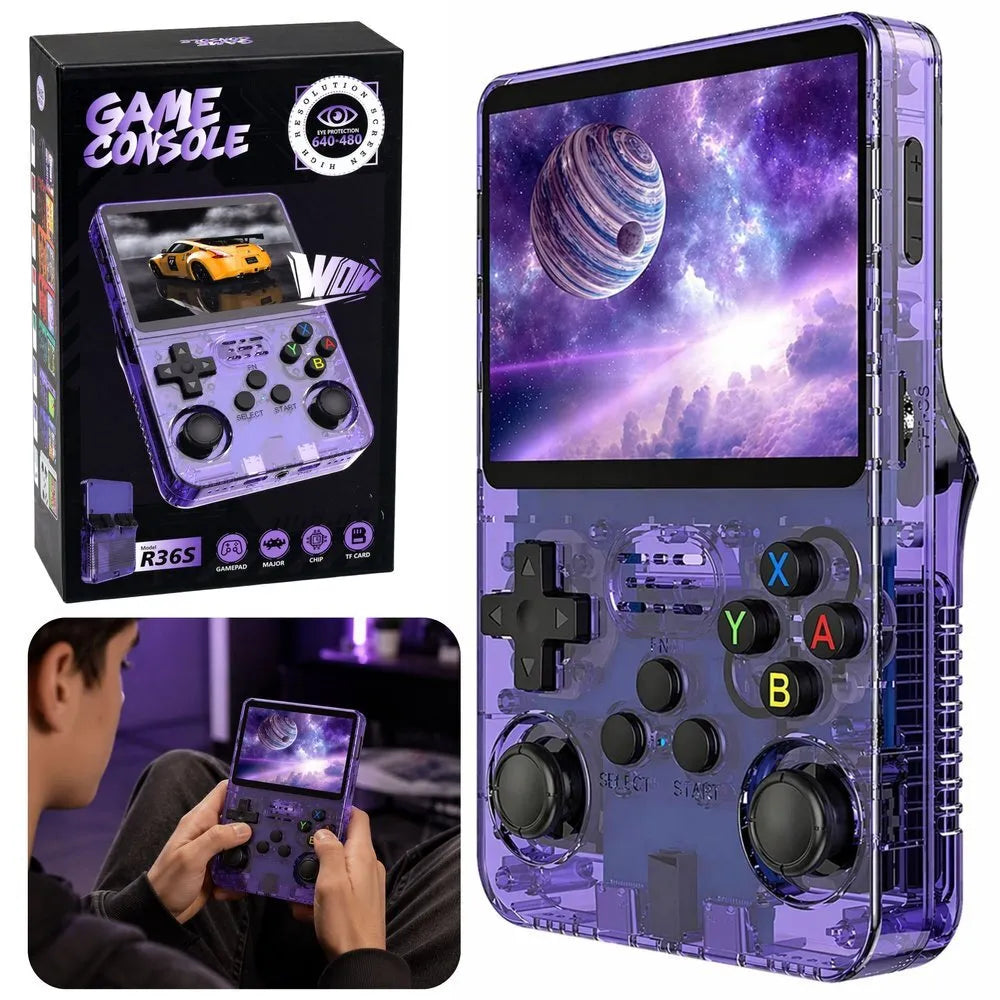Nešiojama retro žaidimų konsolė R36S Violetinė