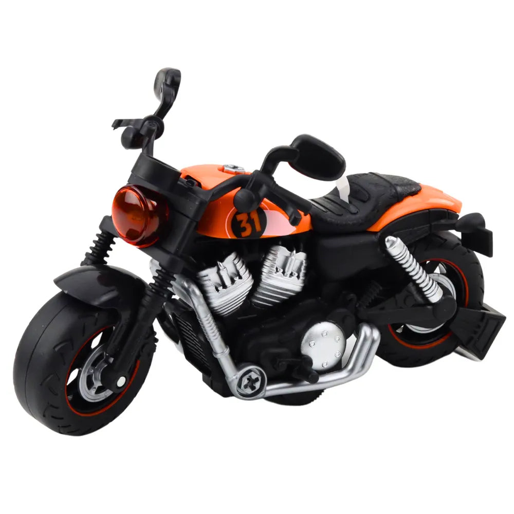 Oranžinis sukamasis motociklas su šviesomis