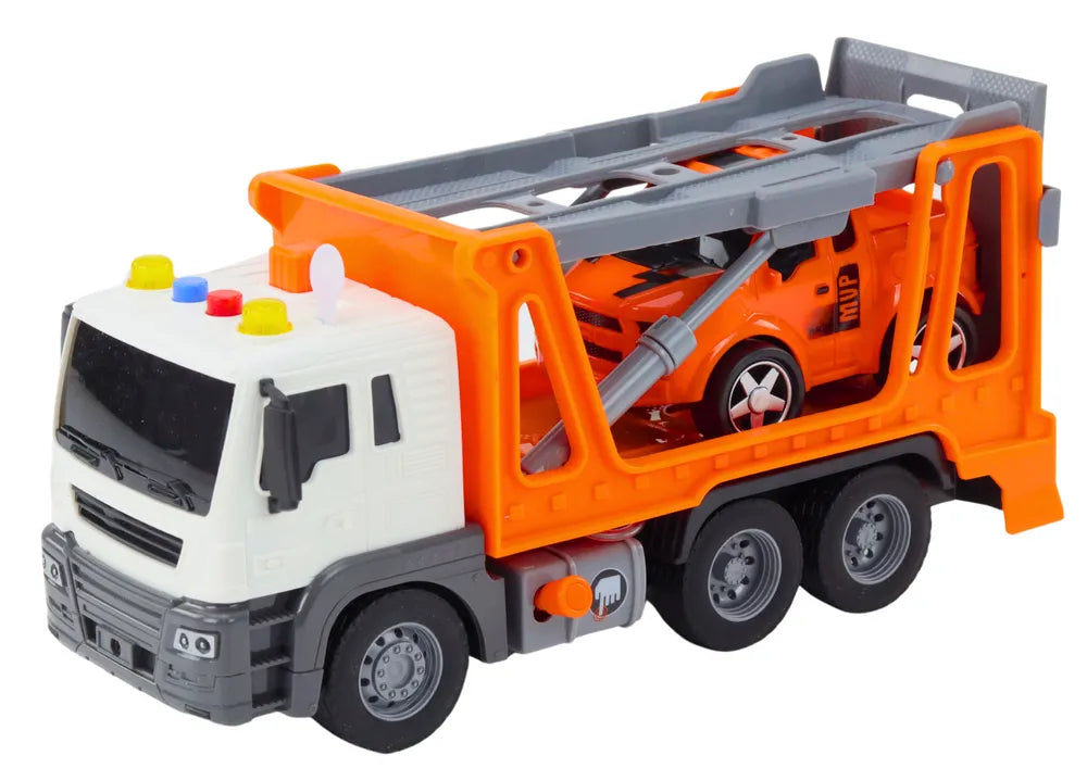 Oranžinis tralas su automobiliu 1:16