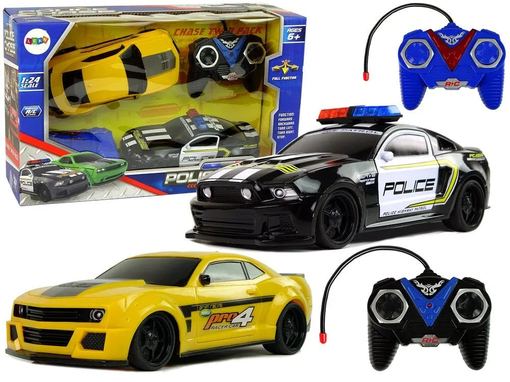 Policijos ir sportinio automobilio gaudynių rinkinys su 2 pultais, 6+