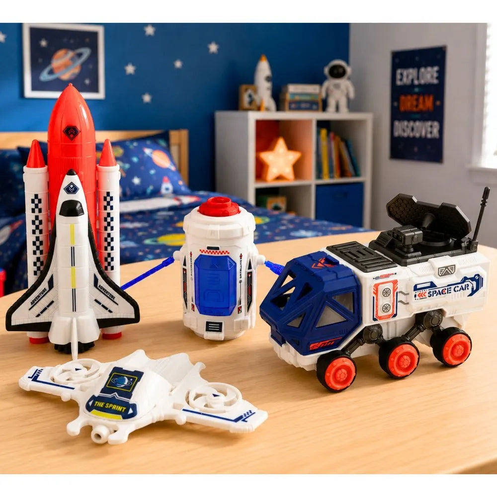 Raketos, šaudyklės, palydovo, drono ir astronauto rinkinys