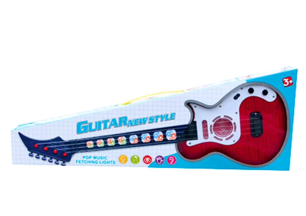 Raudona vaikiška elektrinė gitara su šviesomis ir melodijomis